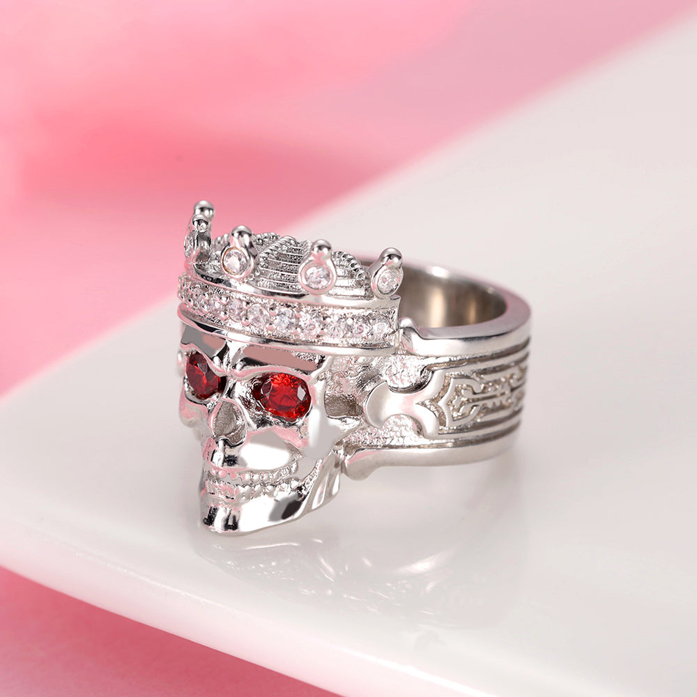 King Skelett Ring mit Gravur – Platinum Plated Cooper, 5 1/2