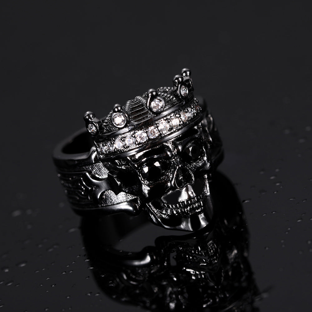 King Skelett Ring mit Gravur – Platinum Plated Cooper, 7 1/2