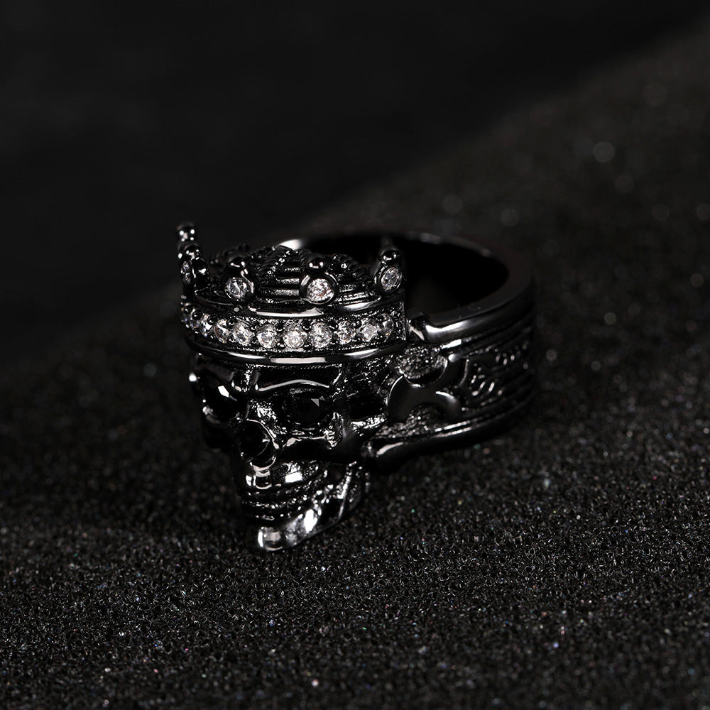 King Skelett Ring mit Gravur – Platinum Plated Cooper, Größe 8