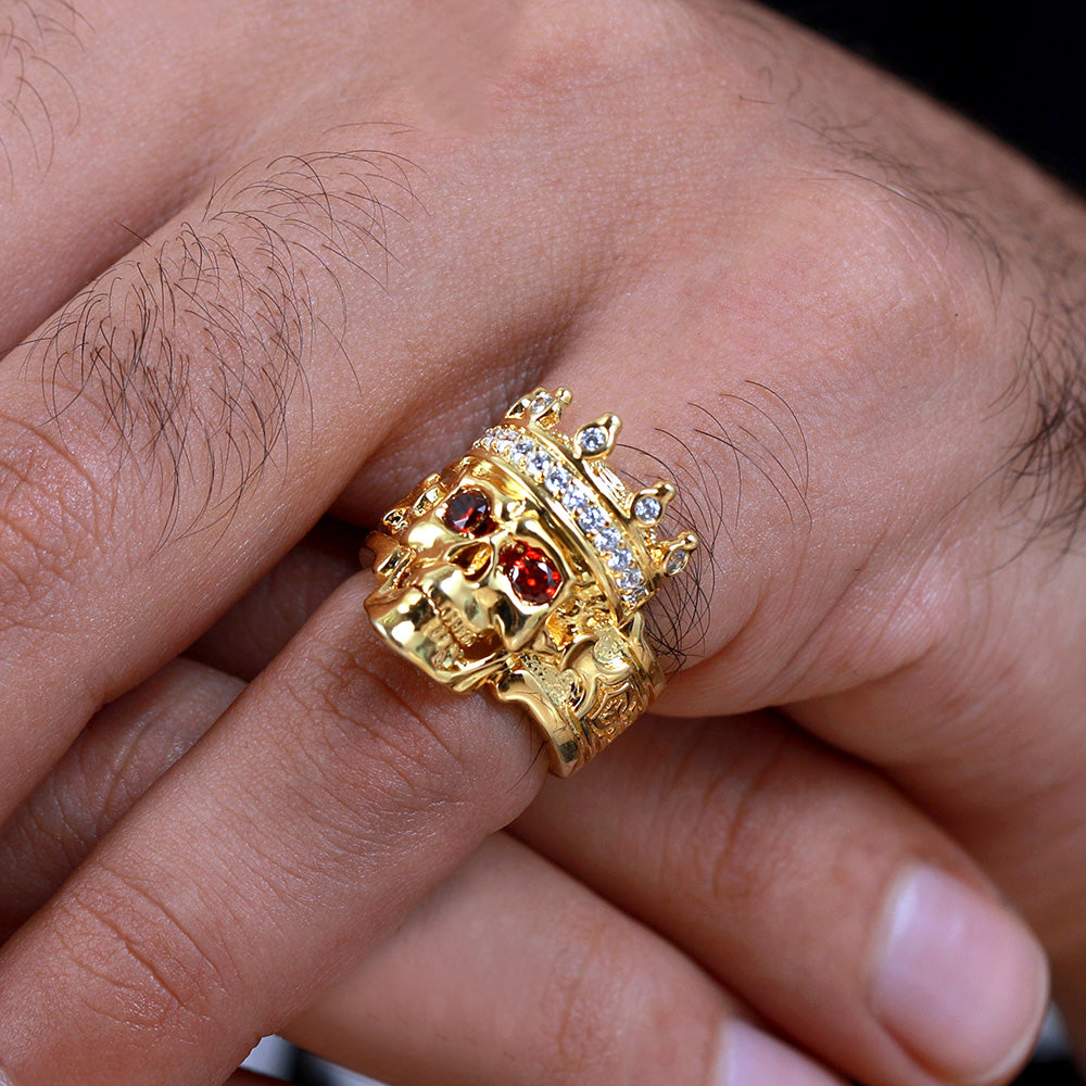 King Skelett Ring mit Gravur – Platinum Plated Cooper, Größe 10