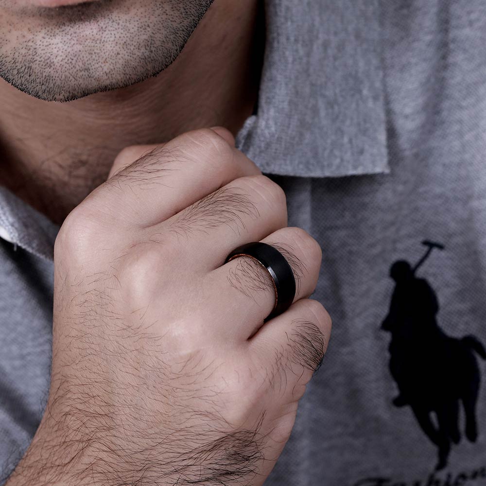 Herren Holz-Eisen Ring mit Wunschgravur und Ringbox – Größe 12