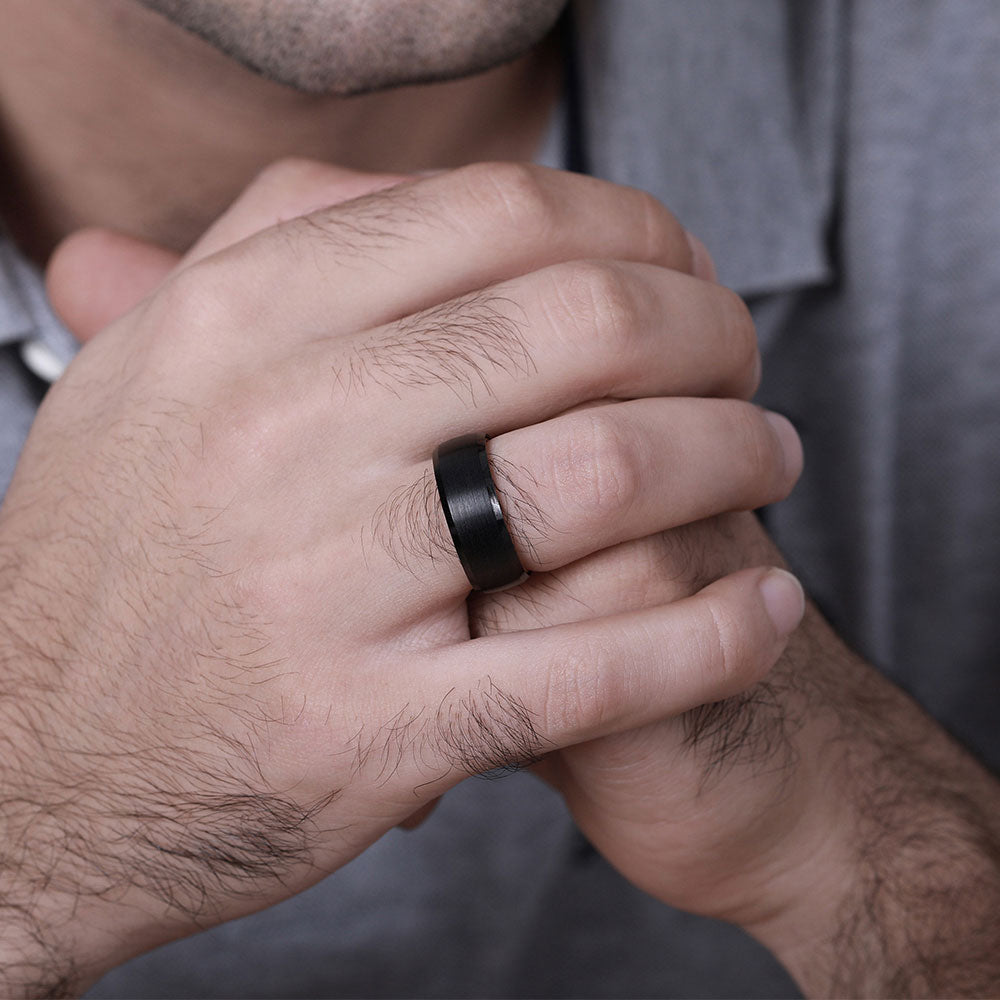 Herren Holz-Eisen Ring mit Wunschgravur und Ringbox – Größe 11