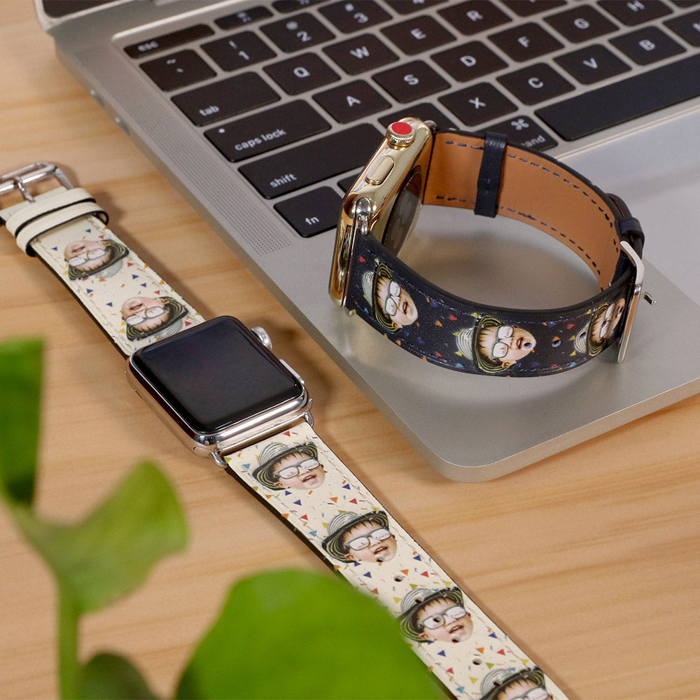 Personalisiertes Foto-Lederarmband für Apple Watch – Blue, 42/44MM