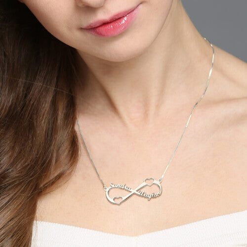 Names Halskette, Doppelherz, Sterling Silber – Sterling Silver 925, 14" (35CM) - Child