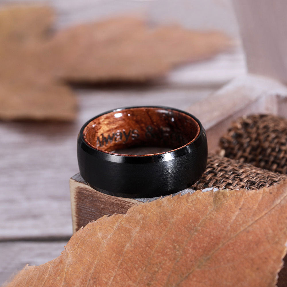Herren Holz-Eisen Ring mit Wunschgravur und Ringbox – Größe 10