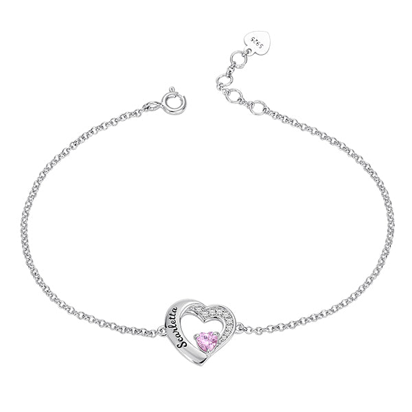Herz Armband mit Name und Zirkonia, Sterling Silber 925