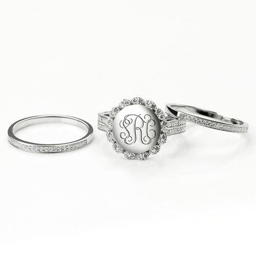 Monogramm Silber Ringe-Set mit Zirkonia Steinen – 5