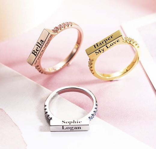 Ring mit Gravur und Ziersteinen nach Wahl, stapelbar – Rose Gold Plated Silver 925, 5