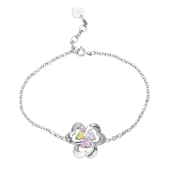 Drei-Herz-Geburtsstein Armband, Silver mit Gravur – Sterling Silver 925, 5.5" (14 cm) Avg. child's wrist