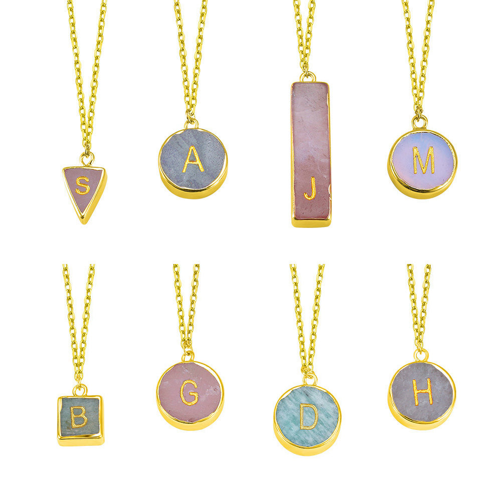 Halskette mit Stein & Initial – Style 1, 16" (40CM) - Young Adult