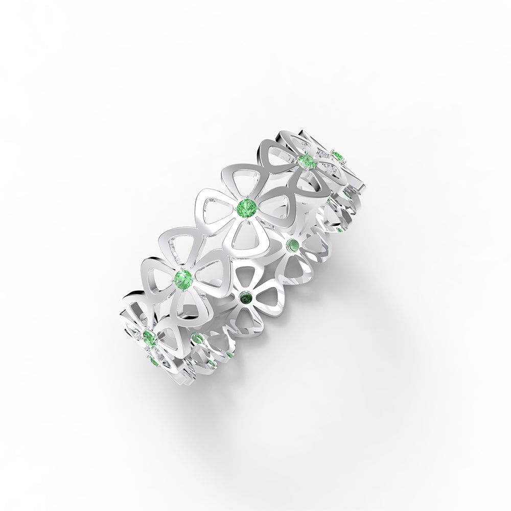 Personalisierter Glücksring Kleeblatt mit Zirkonia