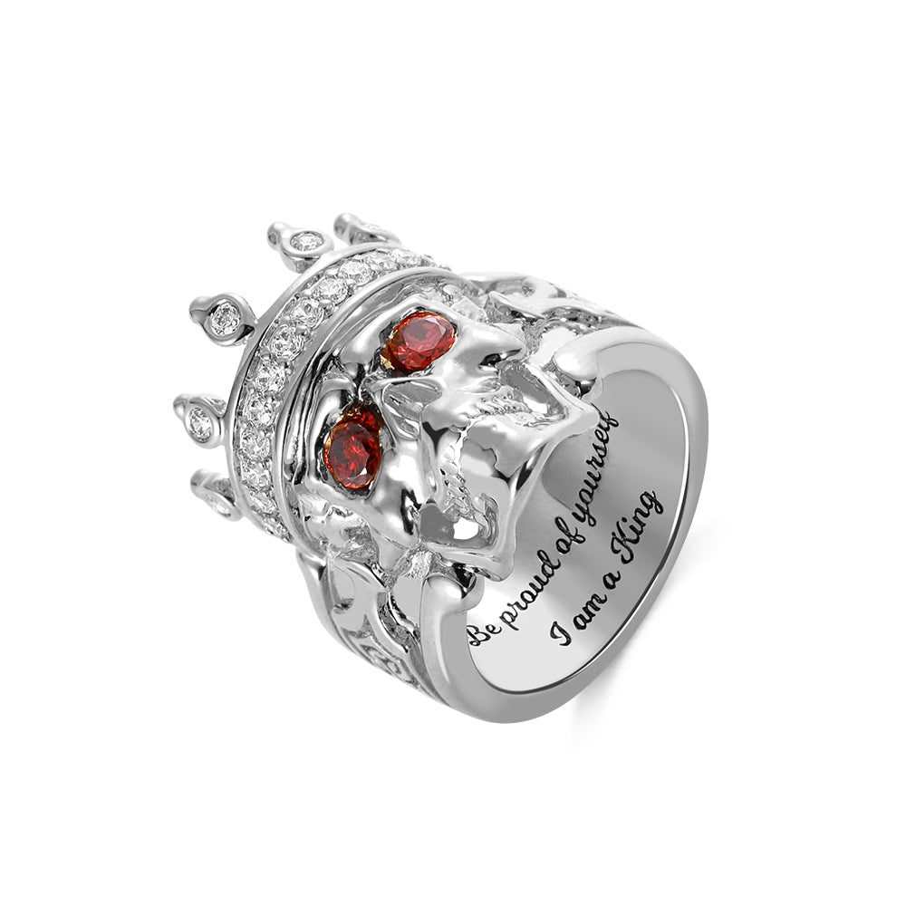 King Skelett Ring mit Gravur – Platinum Plated Cooper, Größe 7