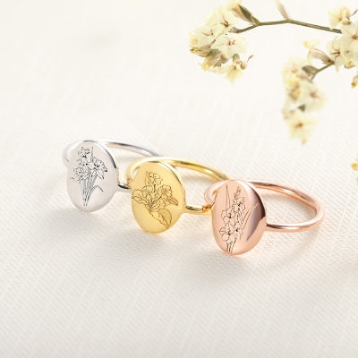 Personalisierbarer Geburts-Blumen-Ring mit Gravur