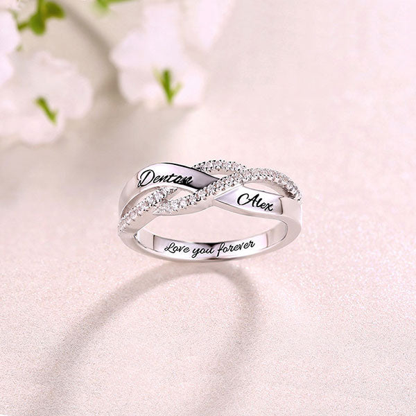 zwei Names Ring, Sterling Silver 925, gedreht mit Zirkonia verziert – 6