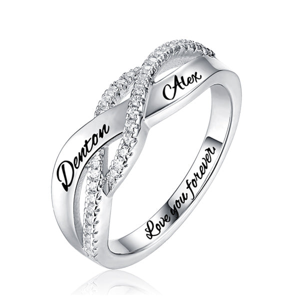 zwei Names Ring, Sterling Silver 925, gedreht mit Zirkonia verziert